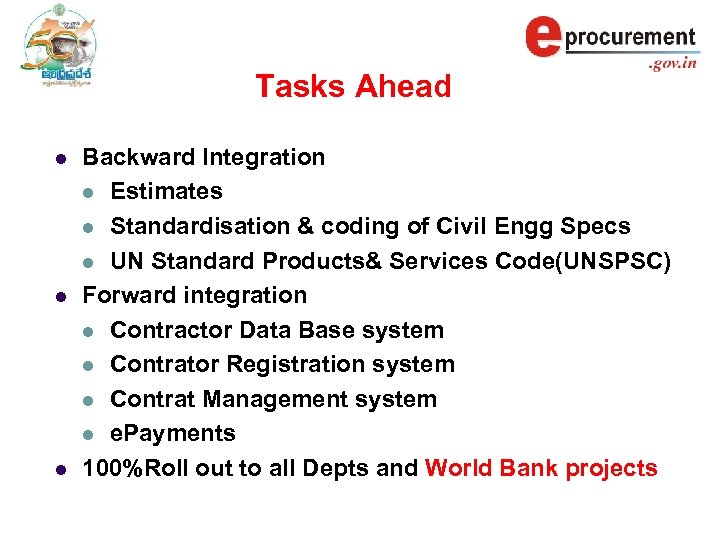 Tasks Ahead l l l Backward Integration l Estimates l Standardisation & coding of