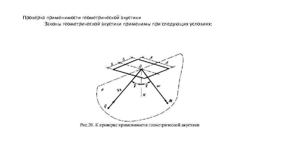 Проверка применимости геометрической акустики Законы геометрической акустики применимы при следующих условиях: 
