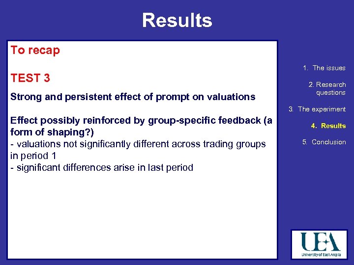 Results To recap TEST 3 Strong and persistent effect of prompt on valuations 1.