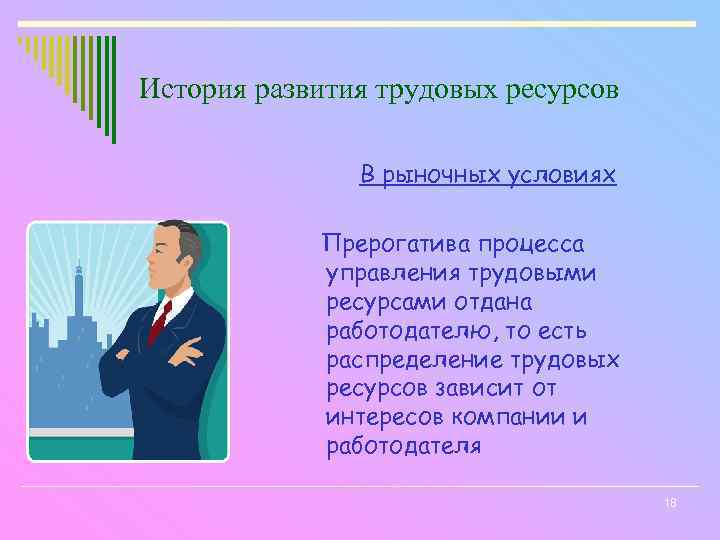 История развития трудовых ресурсов В рыночных условиях Прерогатива процесса управления трудовыми ресурсами отдана работодателю,