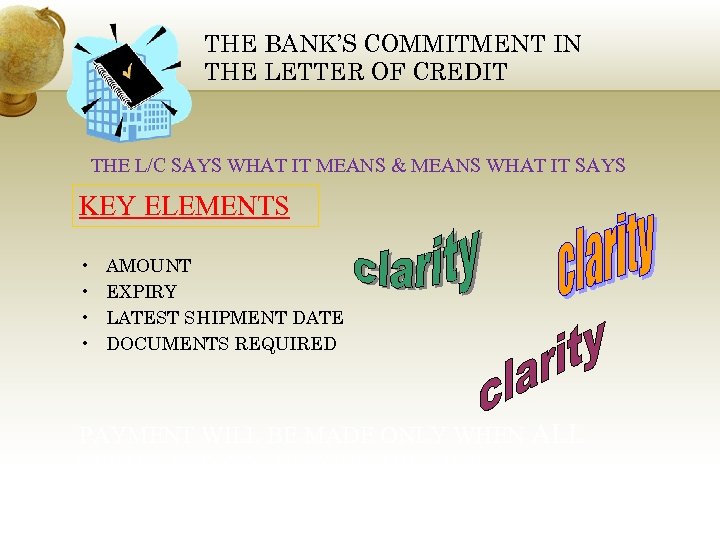 THE BANK’S COMMITMENT IN THE LETTER OF CREDIT THE L/C SAYS WHAT IT MEANS