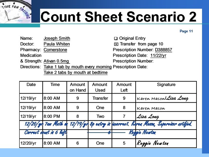 Company LOGO Count Sheet Scenario 2 Page 11 12/20/yr 7 am Math on 12/19/yr