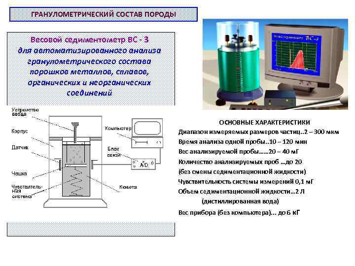 ГРАНУЛОМЕТРИЧЕСКИЙ СОСТАВ ПОРОДЫ Весовой седиментометр ВС - 3 для автоматизированного анализа гранулометрического состава порошков