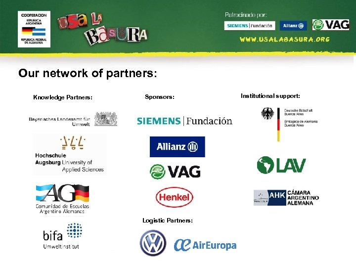 Our network of partners: Knowledge Partners: Sponsors: Logistic Partners: Institutional support: 