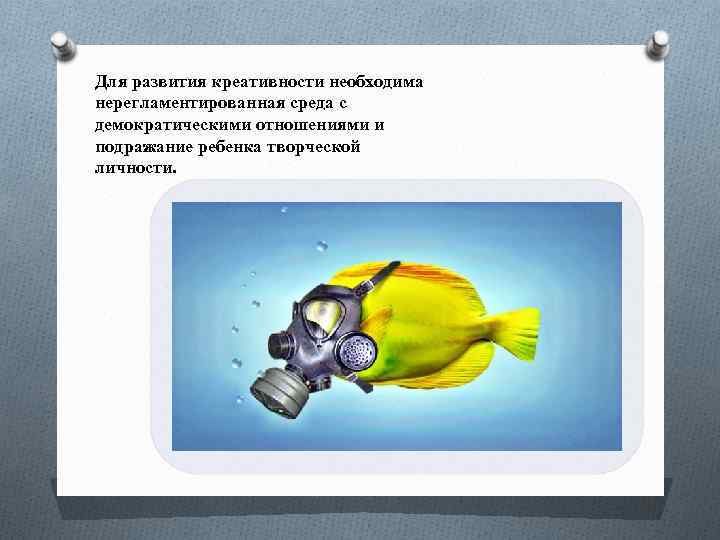 Для развития креативности необходима нерегламентированная среда с демократическими отношениями и подражание ребенка творческой личности.