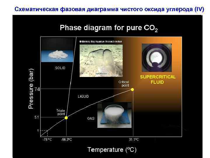 Схематическая фазовая диаграмма чистого оксида углерода (IV) 
