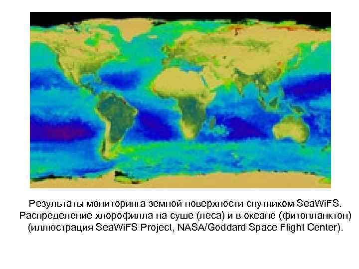 Результаты мониторинга земной поверхности спутником Sea. Wi. FS. Распределение хлорофилла на суше (леса) и