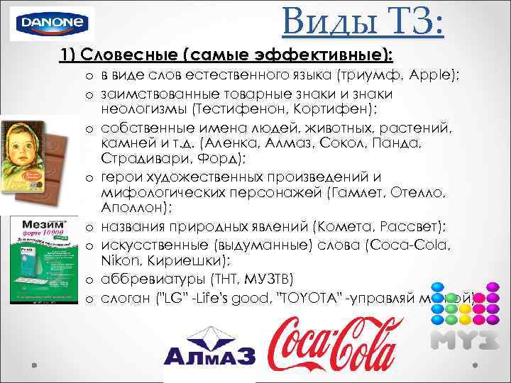 Виды ТЗ: 1) Словесные (самые эффективные): o в виде слов естественного языка (триумф, Apple);