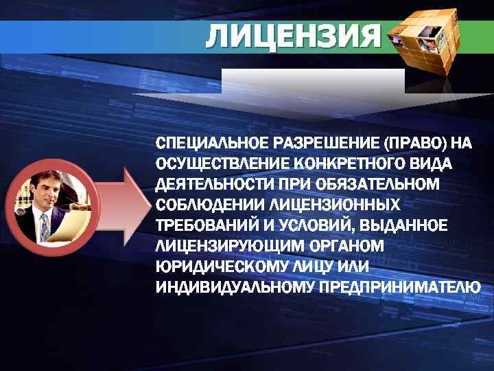 ЛИЦЕНЗИЯ СПЕЦИАЛЬНОЕ РАЗРЕШЕНИЕ (ПРАВО) НА ОСУЩЕСТВЛЕНИЕ КОНКРЕТНОГО ВИДА ДЕЯТЕЛЬНОСТИ ПРИ ОБЯЗАТЕЛЬНОМ СОБЛЮДЕНИИ ЛИЦЕНЗИОННЫХ ТРЕБОВАНИЙ
