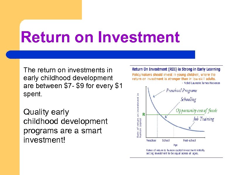 Return on Investment The return on investments in early childhood development are between $7