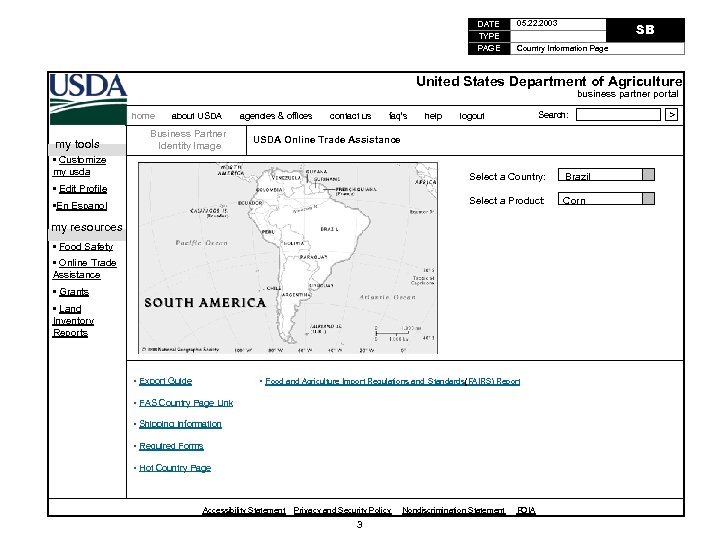 DATE TYPE PAGE 05. 22. 2003 SB Country Information Page United States Department of