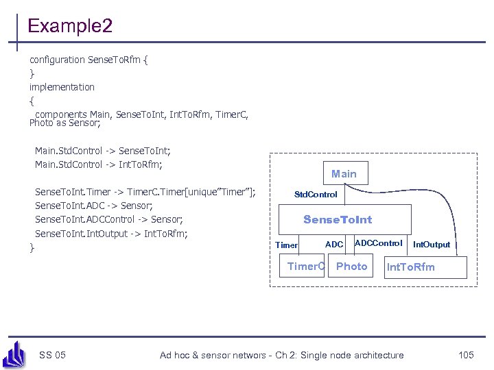 Example 2 configuration Sense. To. Rfm { } implementation { components Main, Sense. To.