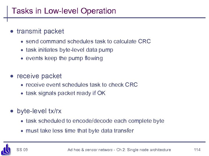 Tasks in Low-level Operation · transmit packet · send command schedules task to calculate
