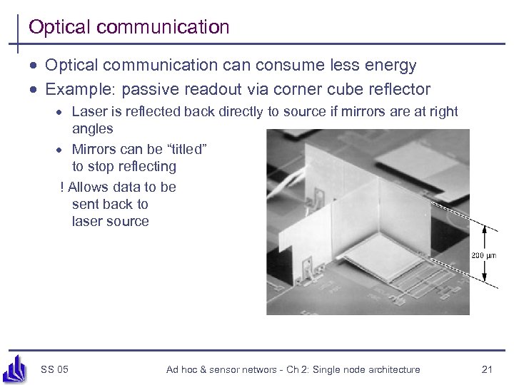 Optical communication · Optical communication can consume less energy · Example: passive readout via