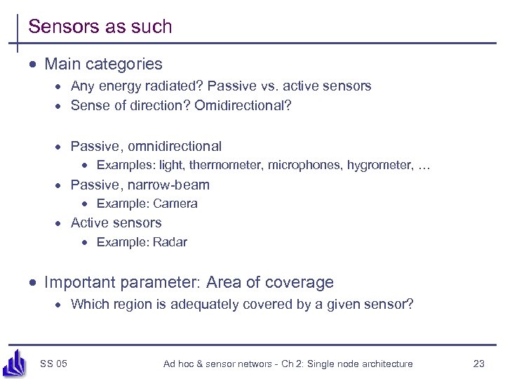 Sensors as such · Main categories · Any energy radiated? Passive vs. active sensors