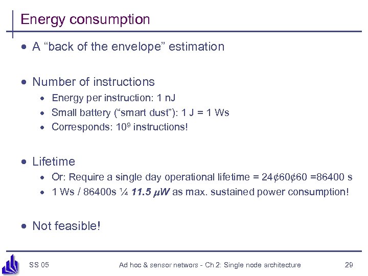 Energy consumption · A “back of the envelope” estimation · Number of instructions ·