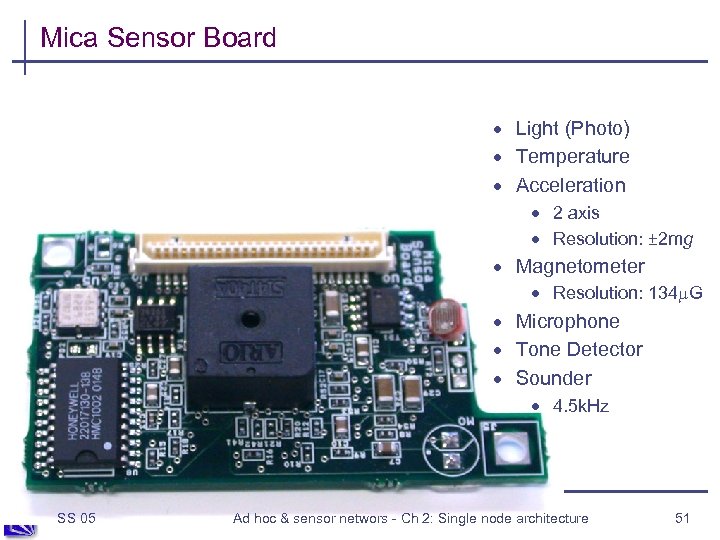 Mica Sensor Board · Light (Photo) · Temperature · Acceleration · 2 axis ·