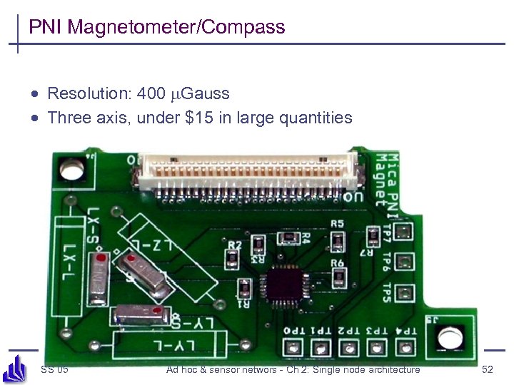 PNI Magnetometer/Compass · Resolution: 400 Gauss · Three axis, under $15 in large quantities