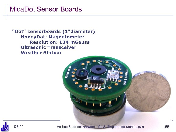 Mica. Dot Sensor Boards “Dot” sensorboards (1”diameter) Honey. Dot: Magnetometer Resolution: 134 m. Gauss