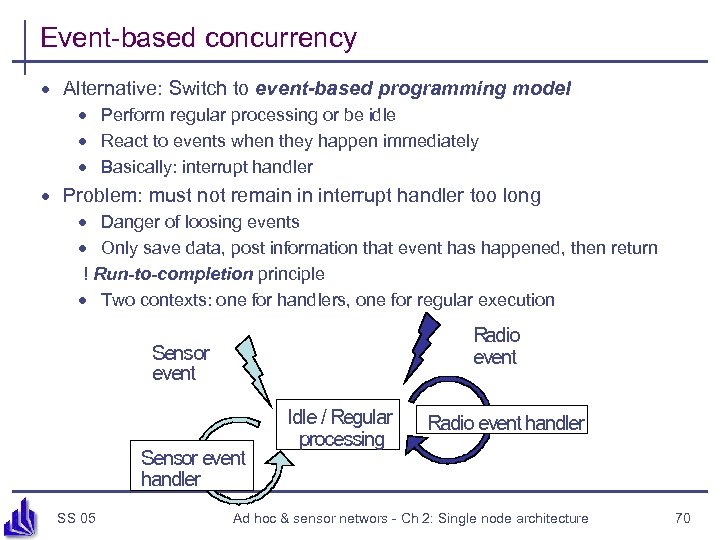 Event-based concurrency · Alternative: Switch to event-based programming model · Perform regular processing or
