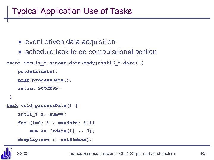 Typical Application Use of Tasks · event driven data acquisition · schedule task to