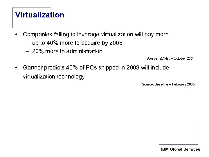 Virtualization • Companies failing to leverage virtualization will pay more – up to 40%