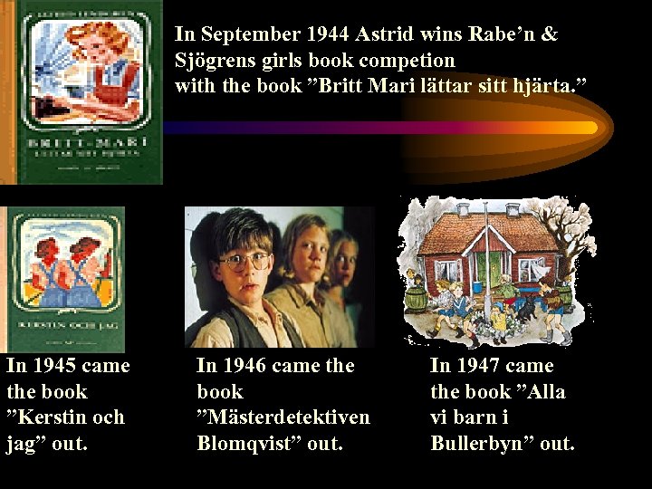 In September 1944 Astrid wins Rabe’n & Sjögrens girls book competion with the book