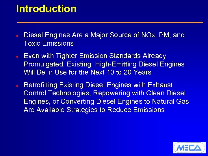 Introduction l l l Diesel Engines Are a Major Source of NOx, PM, and