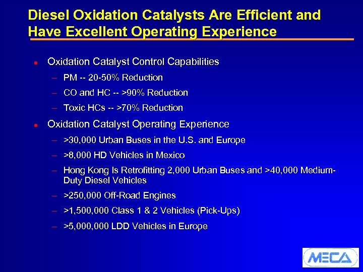 Diesel Oxidation Catalysts Are Efficient and Have Excellent Operating Experience l Oxidation Catalyst Control