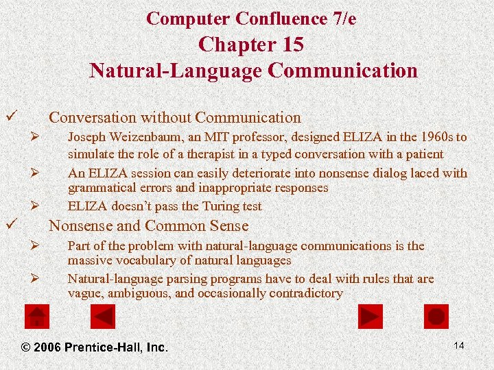 Computer Confluence 7/e Chapter 15 Natural-Language Communication ü Conversation without Communication Ø Ø Ø
