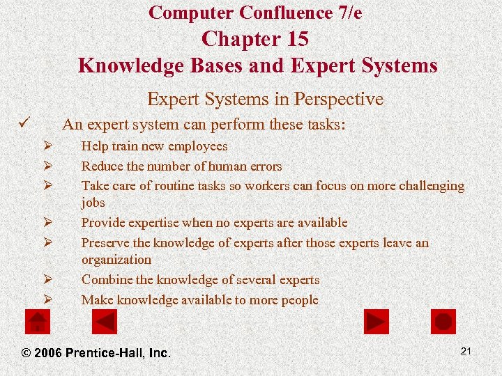 Computer Confluence 7/e Chapter 15 Knowledge Bases and Expert Systems in Perspective ü An