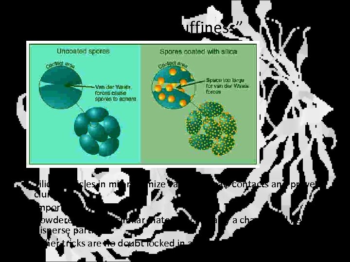 Maximizing particle “fluffiness” • Silica particles in mix minimize van der Waals contacts and