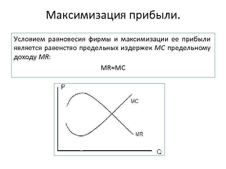 Максимизация прибыли. Условием равновесия фирмы и максимизации ее прибыли является равенство предельных издержек МС