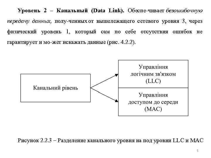 Уровень 2 – Канальный (Data Link). Обеспе чивает безошибочную передачу данных, полу ченных от