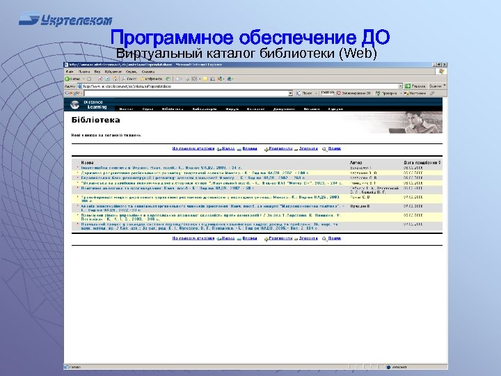 Программное обеспечение ДО Виртуальный каталог библиотеки (Web) 
