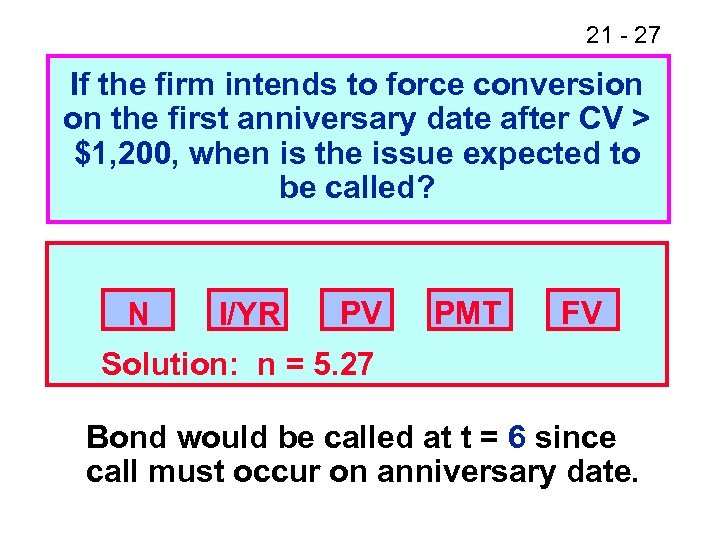 21 - 27 If the firm intends to force conversion on the first anniversary