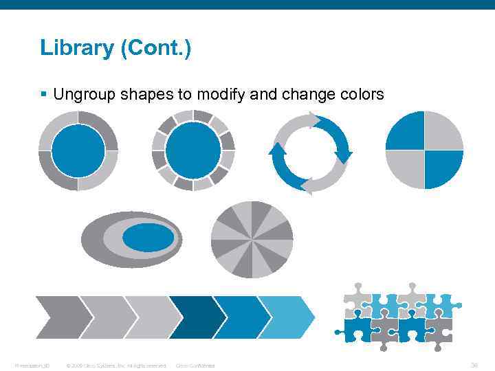 Library (Cont. ) § Ungroup shapes to modify and change colors Presentation_ID © 2009