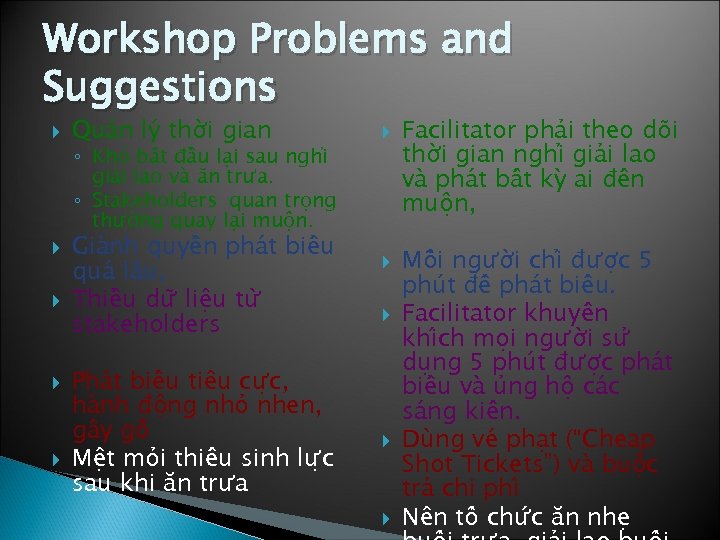 Workshop Problems and Suggestions Qua n ly thơ i gian ◦ Kho bă t