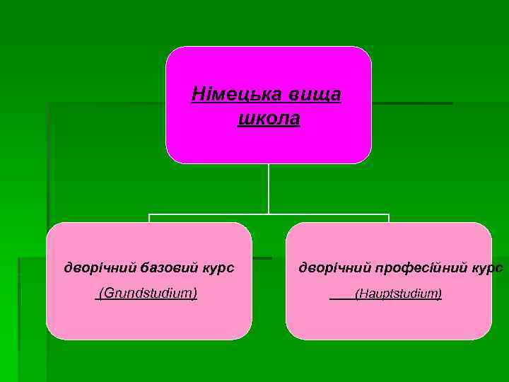 Німецька вища школа дворічний базовий курс (Grundstudium) дворічний професійний курс (Hauptstudium) 