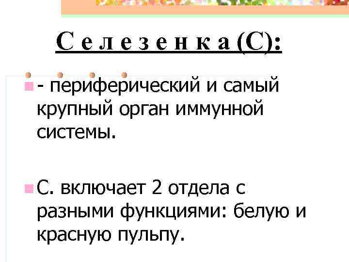 С е л е з е н к а (С): n- периферический и самый