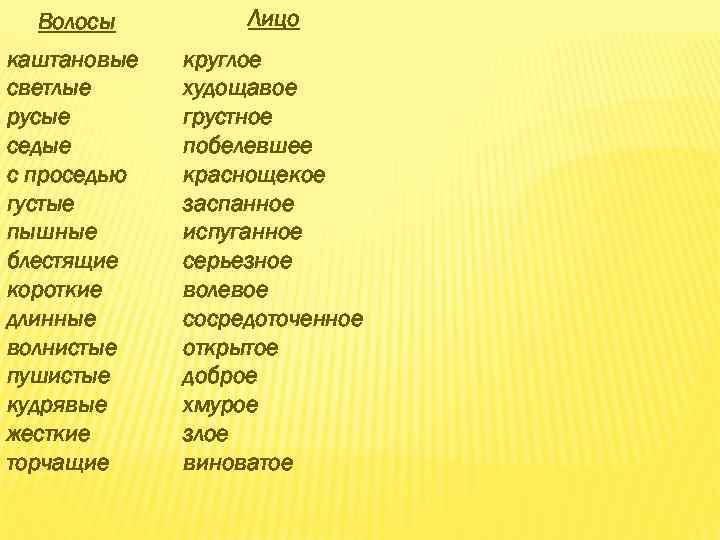 Волосы Лицо каштановые светлые русые седые с проседью густые пышные блестящие короткие длинные волнистые