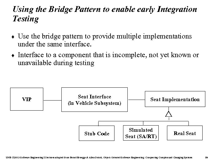 Using the Bridge Pattern to enable early Integration Testing ¨ ¨ Use the bridge