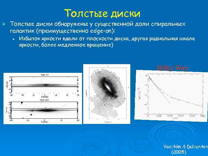 Tолстые диски Ø Толстые диски обнаружены у существенной доли спиральных галактик (преимущественно edge-on): l