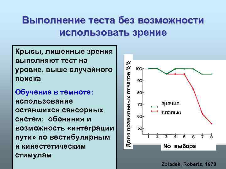 Крысы, лишенные зрения выполняют тест на уровне, выше случайного поиска Обучение в темноте: использование