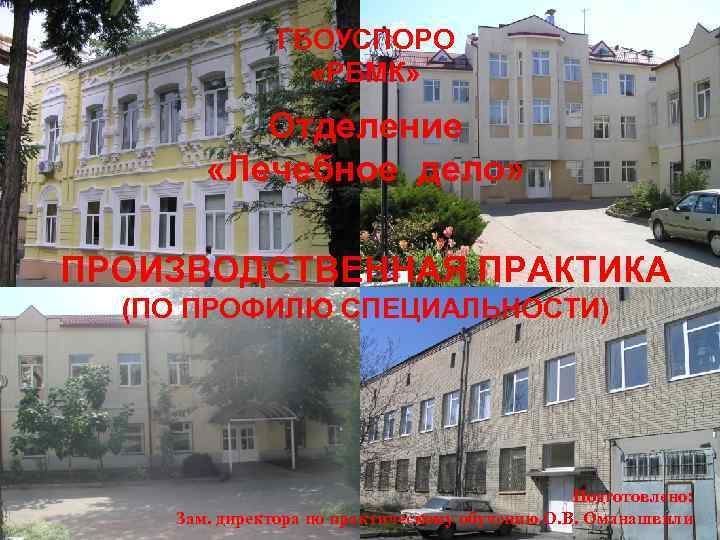 ГБОУСПОРО «РБМК» Отделение «Лечебное дело» ПРОИЗВОДСТВЕННАЯ ПРАКТИКА (ПО ПРОФИЛЮ СПЕЦИАЛЬНОСТИ) Подготовлено: Зам. директора по