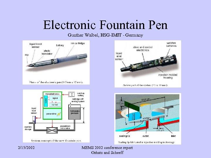 Electronic Fountain Pen Gunther Waibel, HSG-IMIT - Germany 2/15/2002 MEMS 2002 conference report Oshatz