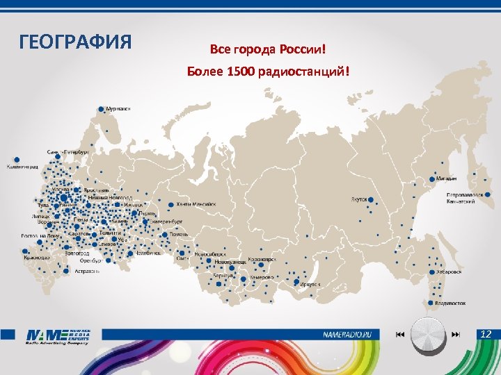 ГЕОГРАФИЯ Все города России! Более 1500 радиостанций! 12 