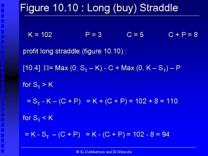 Figure 10. 10 : Long (buy) Straddle K = 102 P=3 C=5 C+P=8 profit