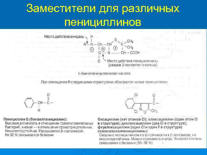 Заместители для различных пенициллинов 