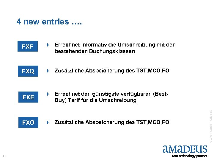 4 new entries …. Errechnet informativ die Umschreibung mit den bestehenden Buchungsklassen FXQ »